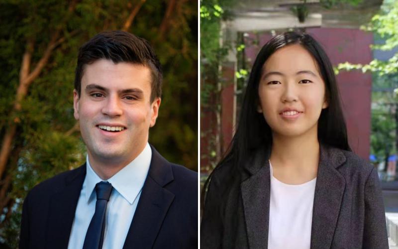 Senior Patrick Beyrer (left) and 2020 graduate Brook Jiang have been selected as 2021 Yenching Scholars, awarded full funding to pursue an interdisciplinary master’s degree in China studies at the Yenching Academy of Peking University in Beijing.  