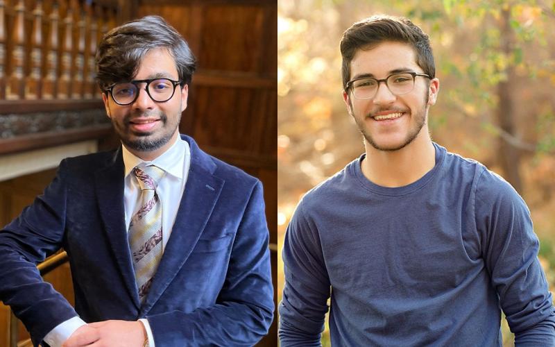 Two Penn seniors have been awarded 2022 Rhodes Scholarships for graduate study at the University of Oxford, Raveen Kariyawasam (left), from Colombo, Sri Lanka, and Nicholas Thomas-Lewis, from Kimball, Nebraska.